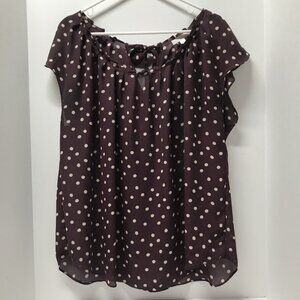 LC Lauren Conrad Maroon Polka Dot Tie-Back Blouse